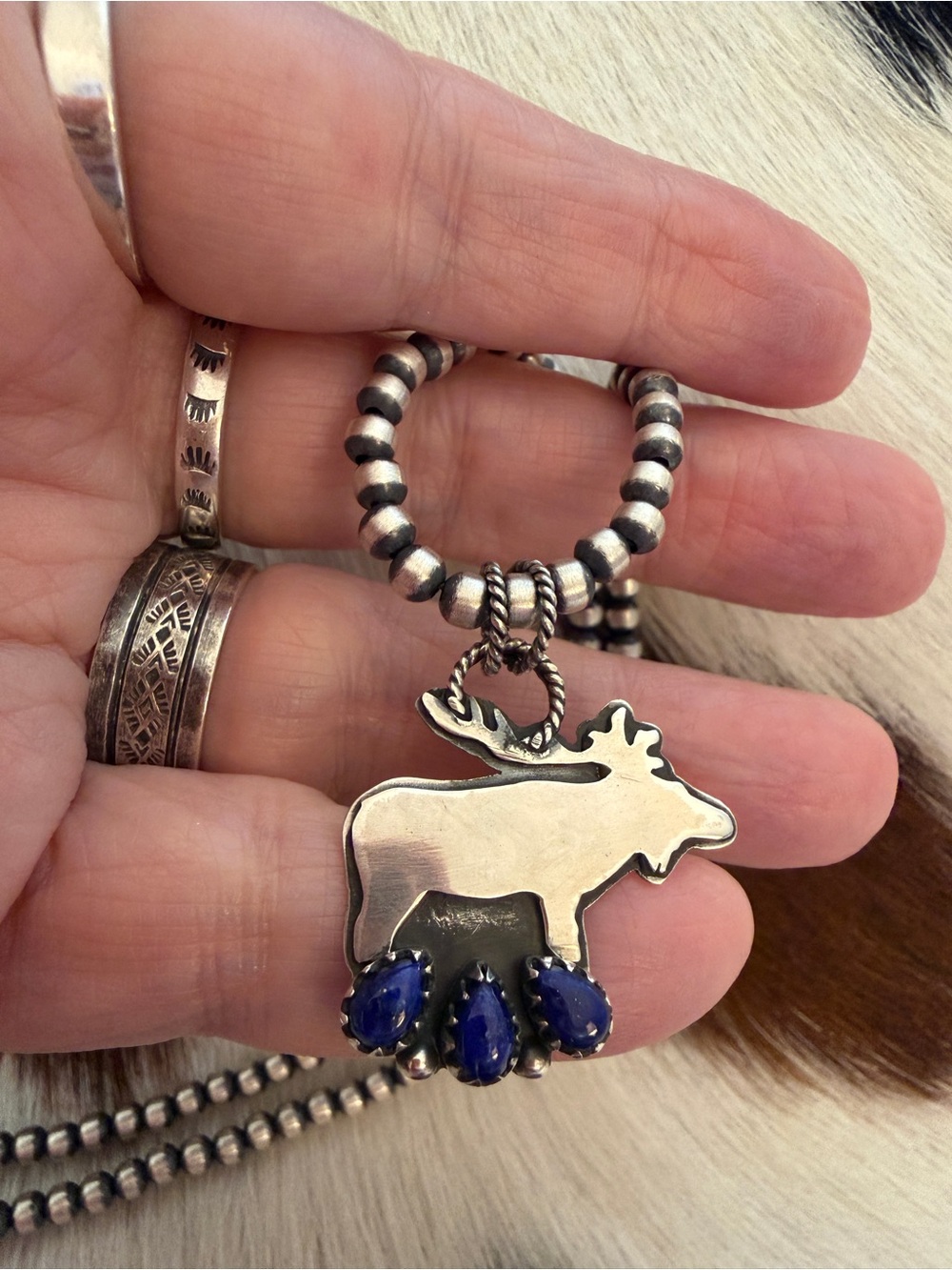 ❤️ Lapis Lazuli Moose Wildlife Sterling Statement Unisex Pendant Navajo Style